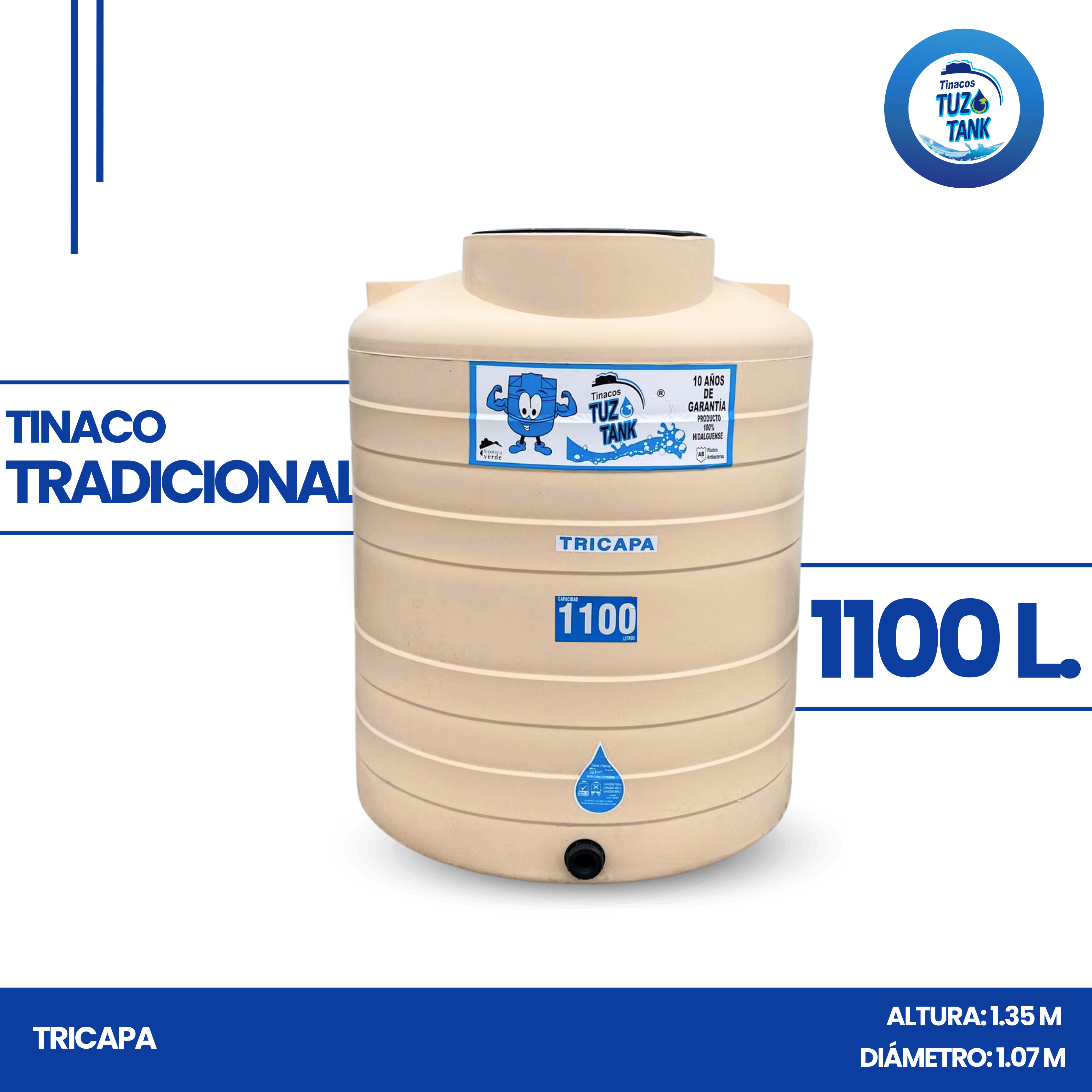 Tinaco Tricapa 1100 Litros
