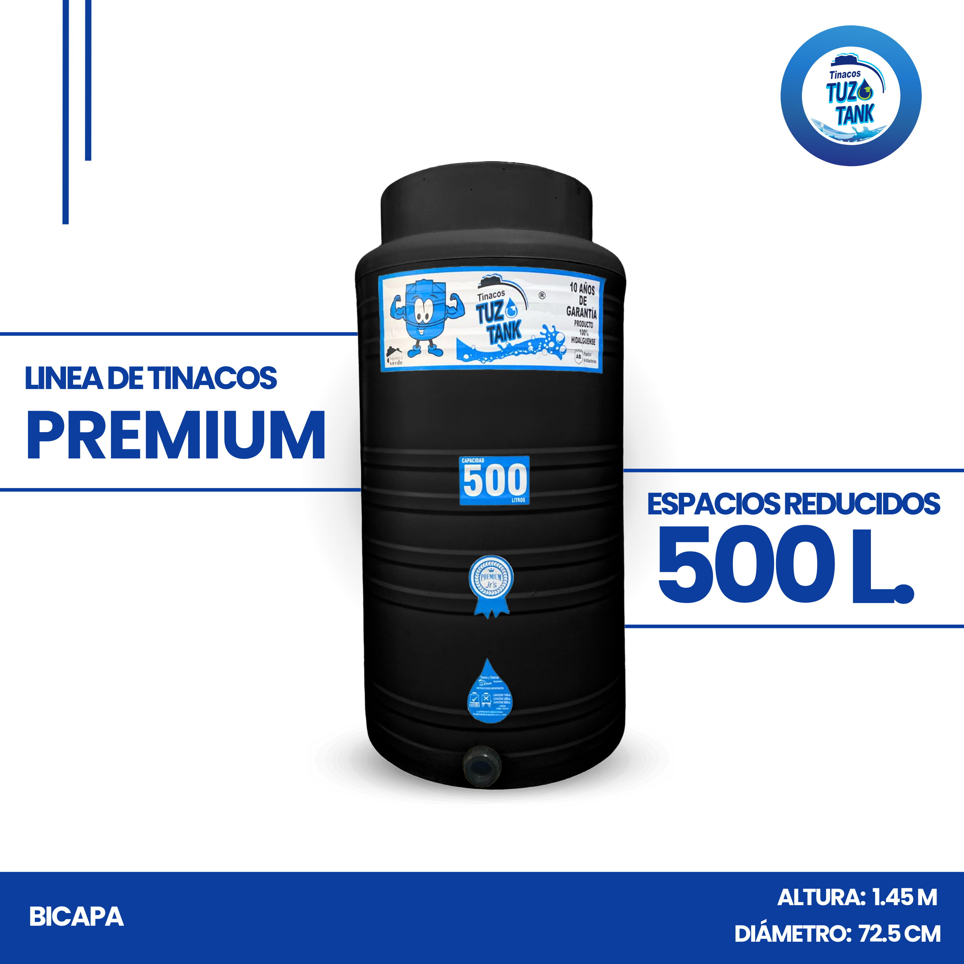 Tinaco 500 Litros Bicapa Espacios Reducidos
