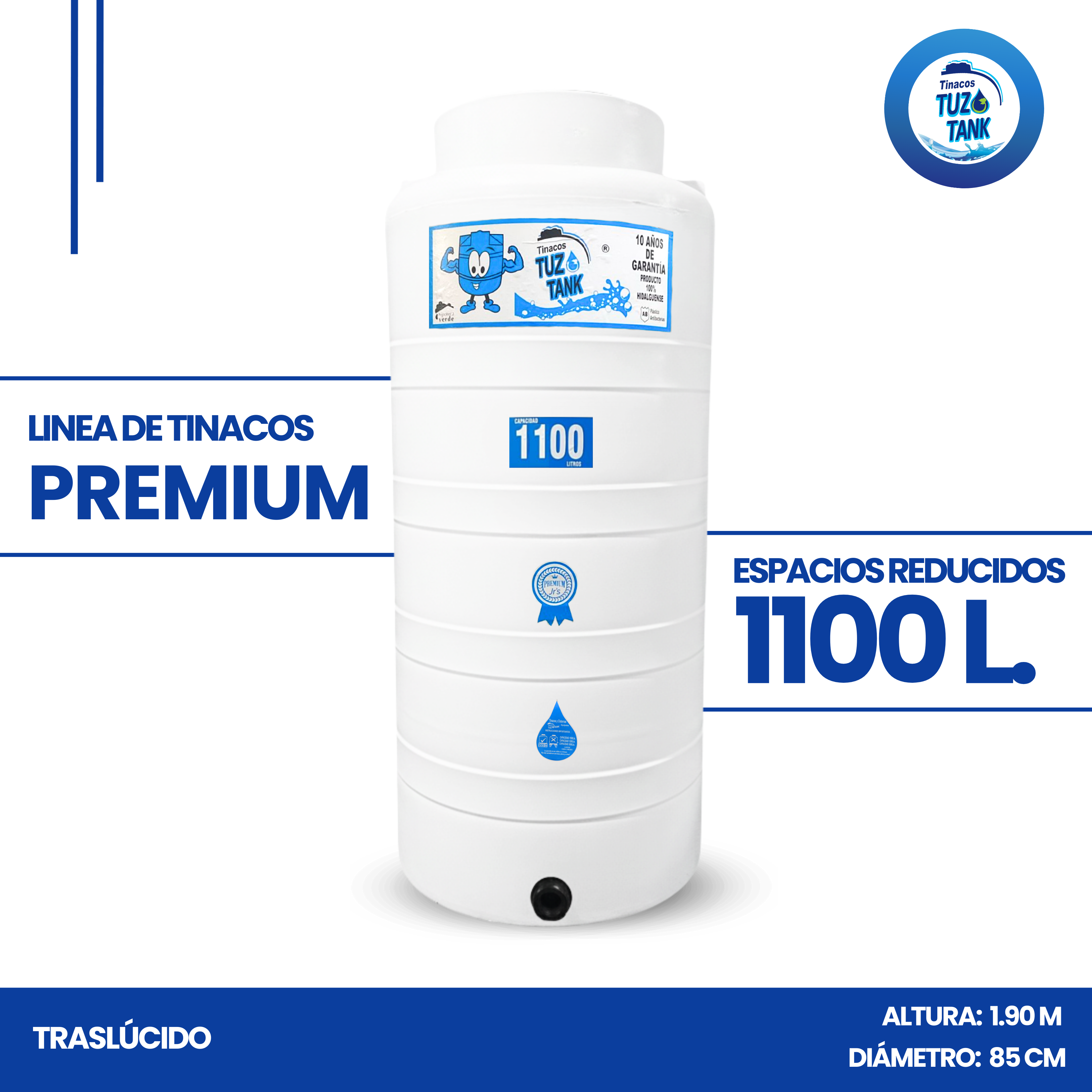 Tinaco Traslúcido 1100 Litros Espacios Reducidos