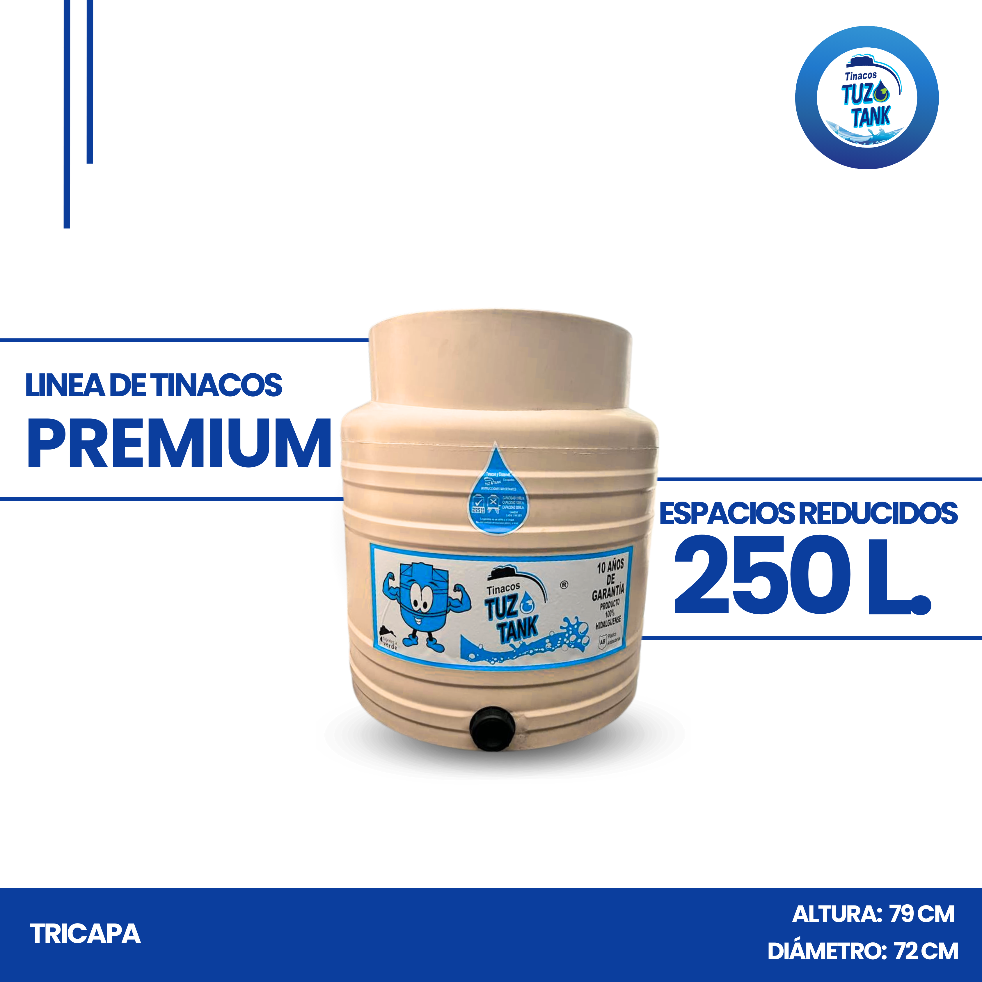 Tinaco Tricapa 250 Litros Espacios reducidos