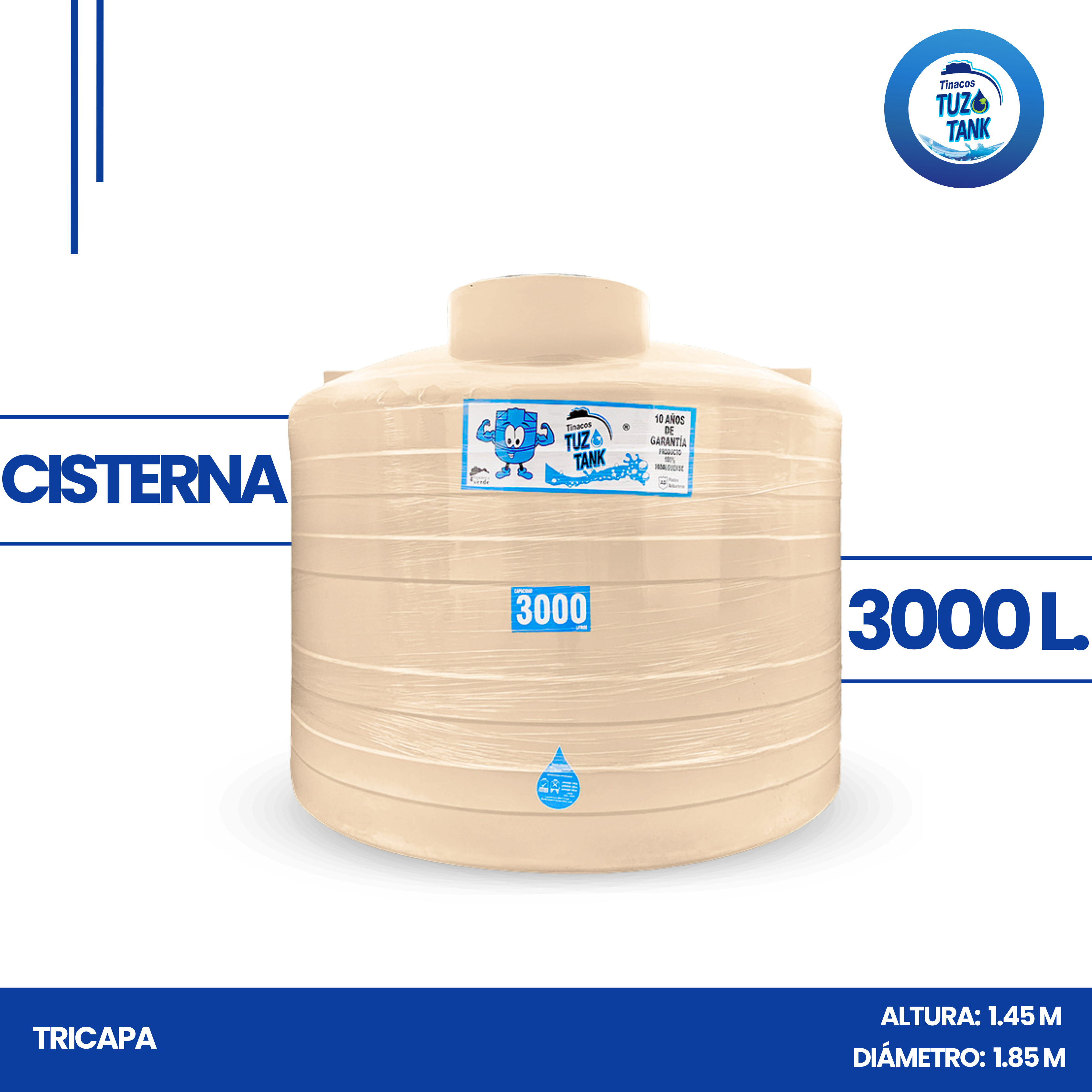 Cisterna 3,000 Litros Tricapa