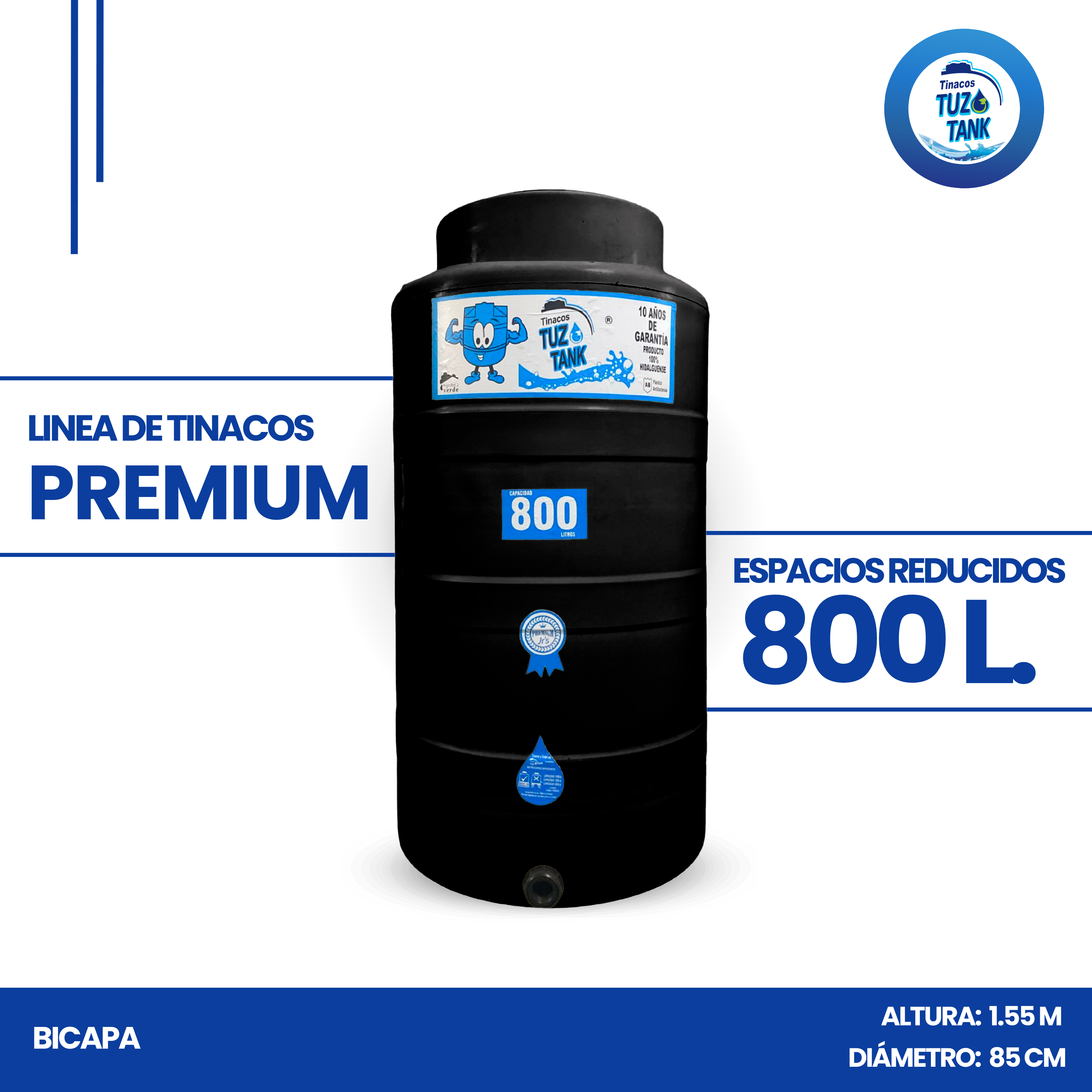 Tinaco Bicapa 800 Litros Espacios Reducidos