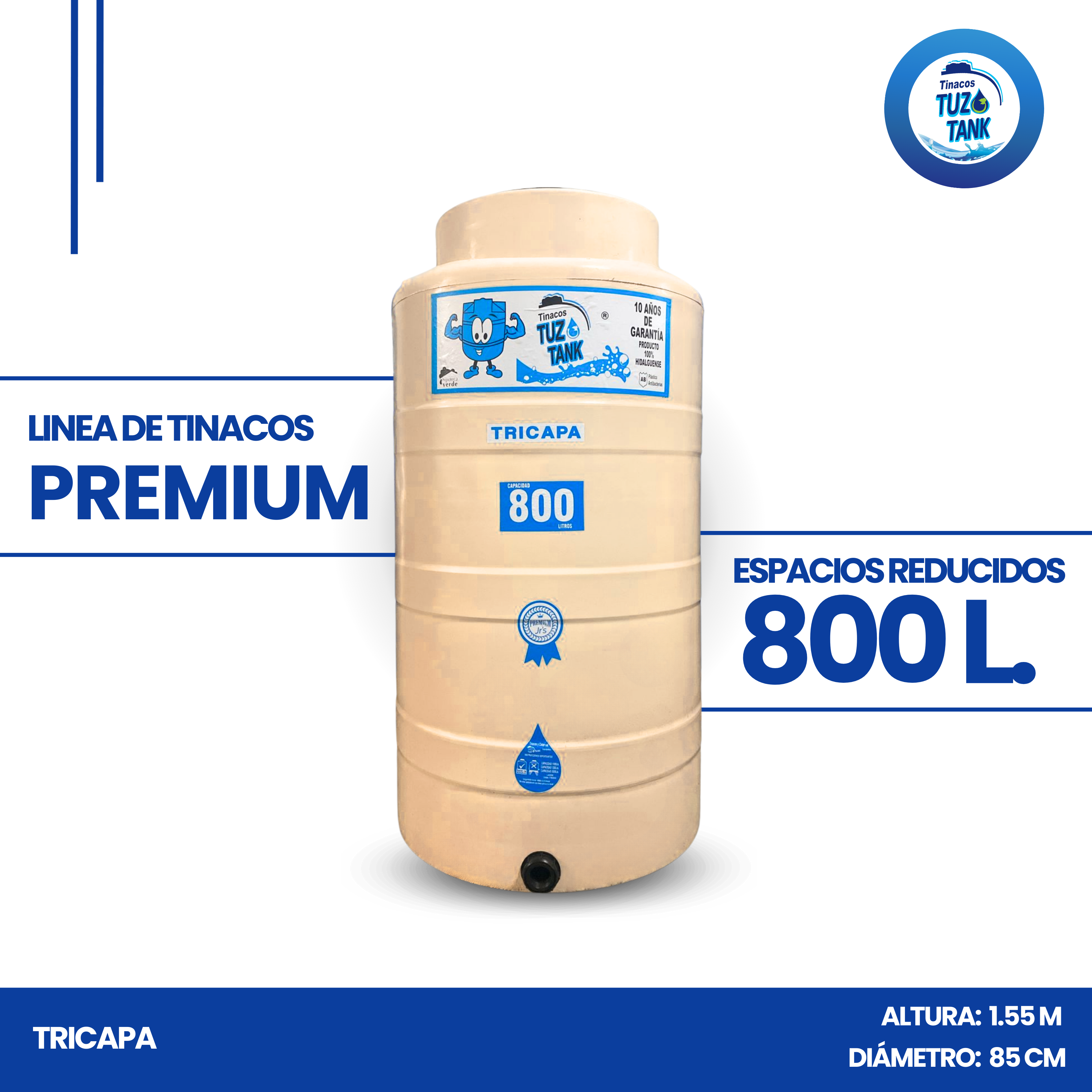 Tinaco Tricapa 800 Litros Espacios Reducidos